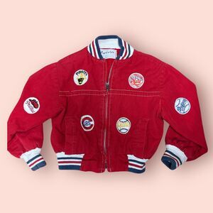 Rare Vtg 60s Kids Baseball Bomber Jacket Team Patches XS MLB Astros Reds Dodgers
